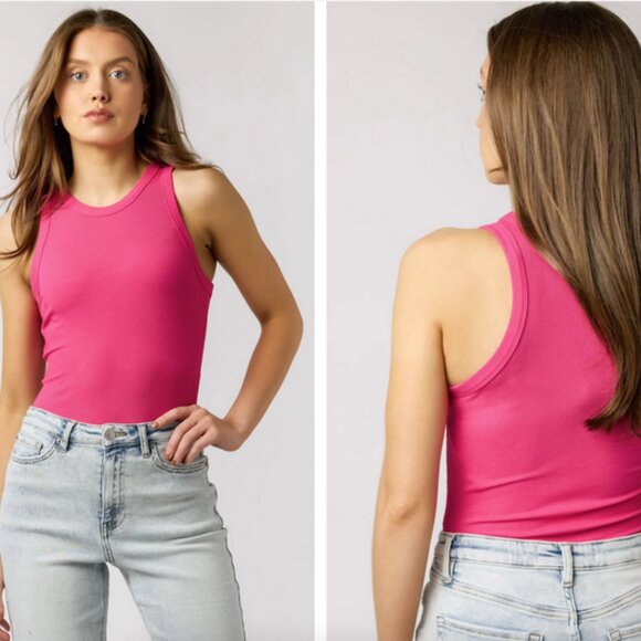 Bundle Lot of 3 Ribbed Racerback Tank Tops in Pink, Black, and Blue Size Medium - Picture 3 of 7